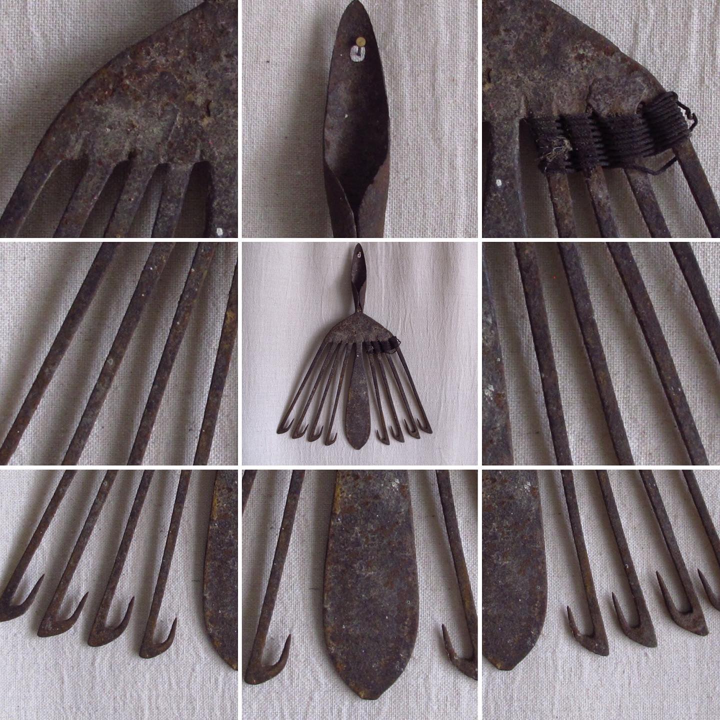 19th Century Eel Rake in Hand Forged Iron Antique