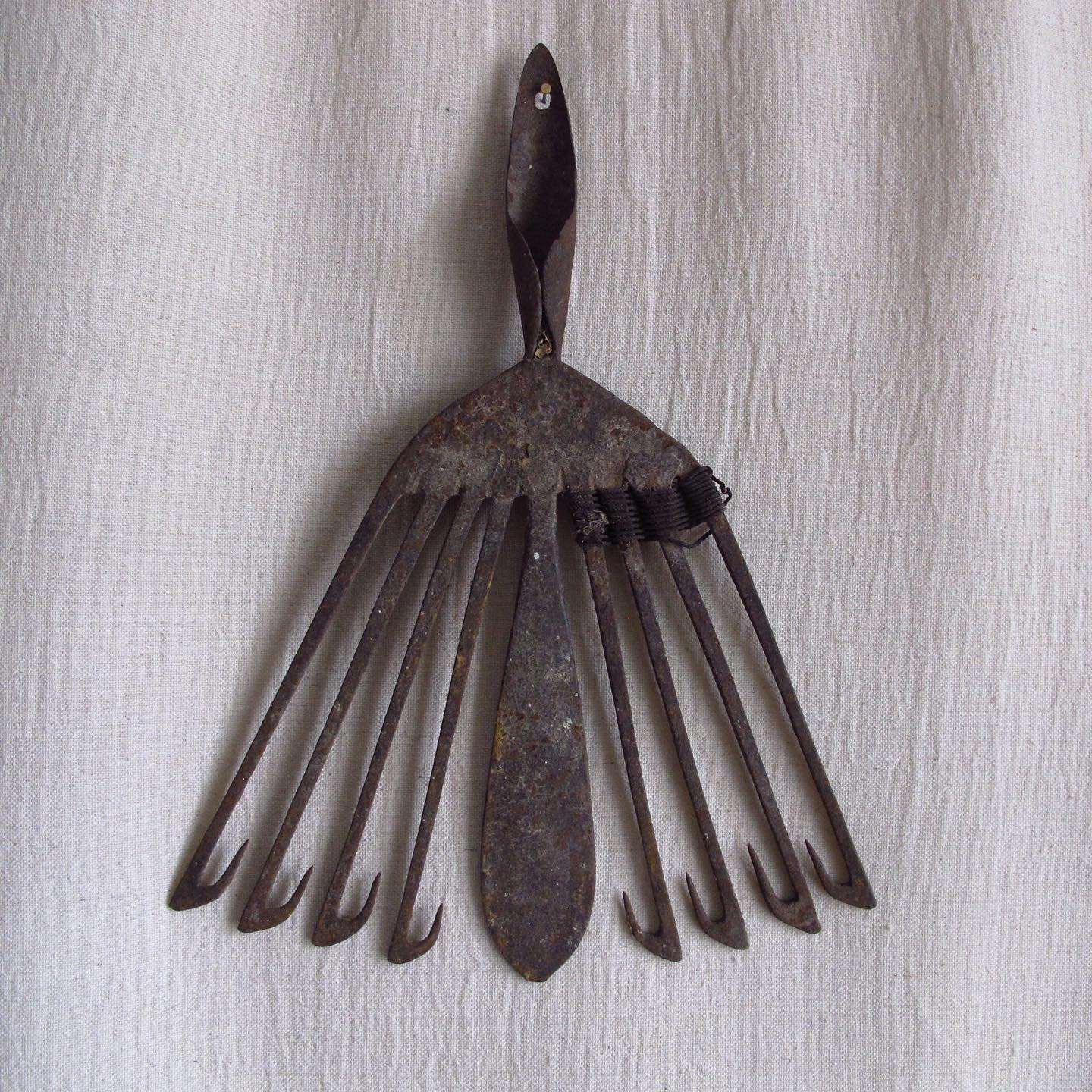 19th Century Eel Rake in Hand Forged Iron Antique