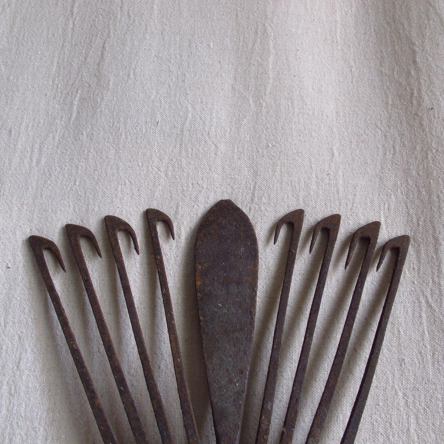 19th Century Eel Rake in Hand Forged Iron Antique