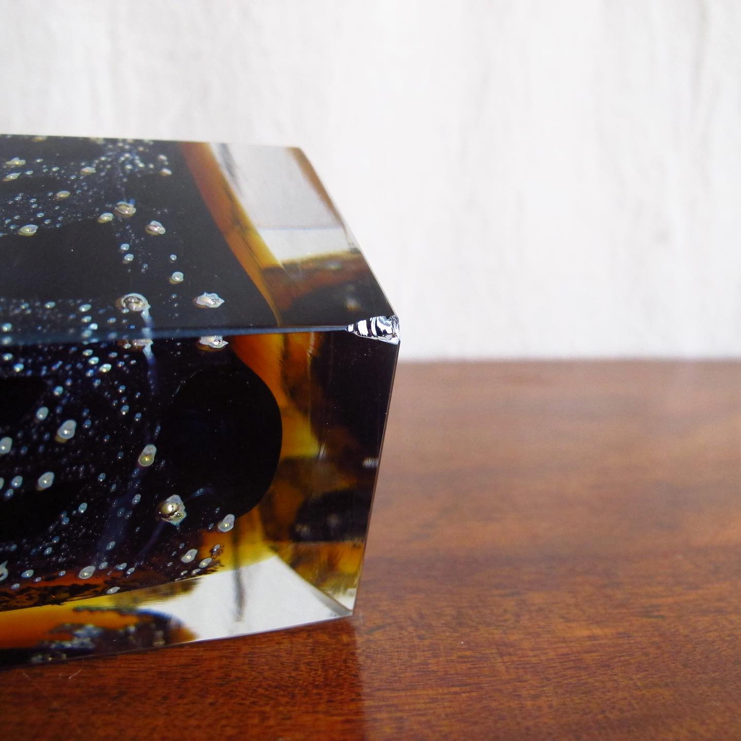 1970s Italian Art Glass Vase (or possibly bowl), Faceted Geometric with Blue and Amber and Clear Glass