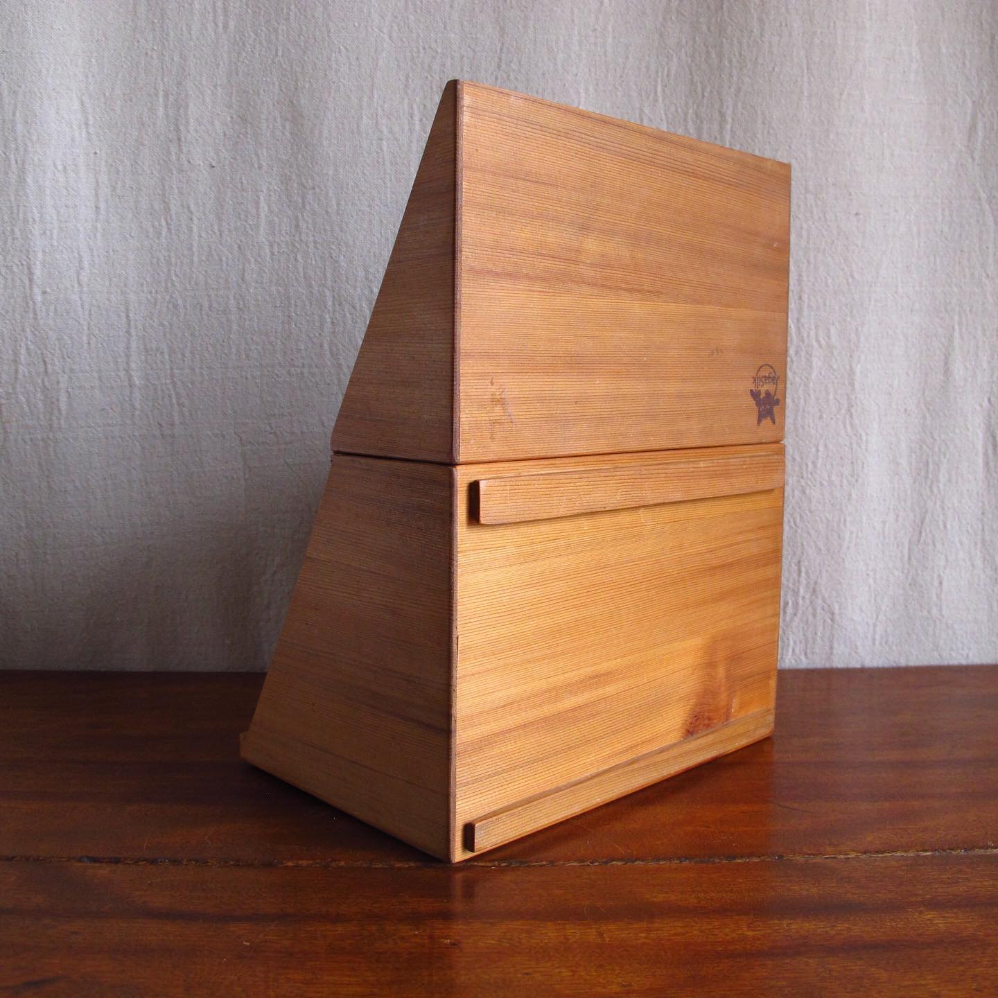 Artisan Made Midcentury Wooden Box or Desk Organizer, Canadian or possibly Japanese, signed to bottom illegibly, dated 1952