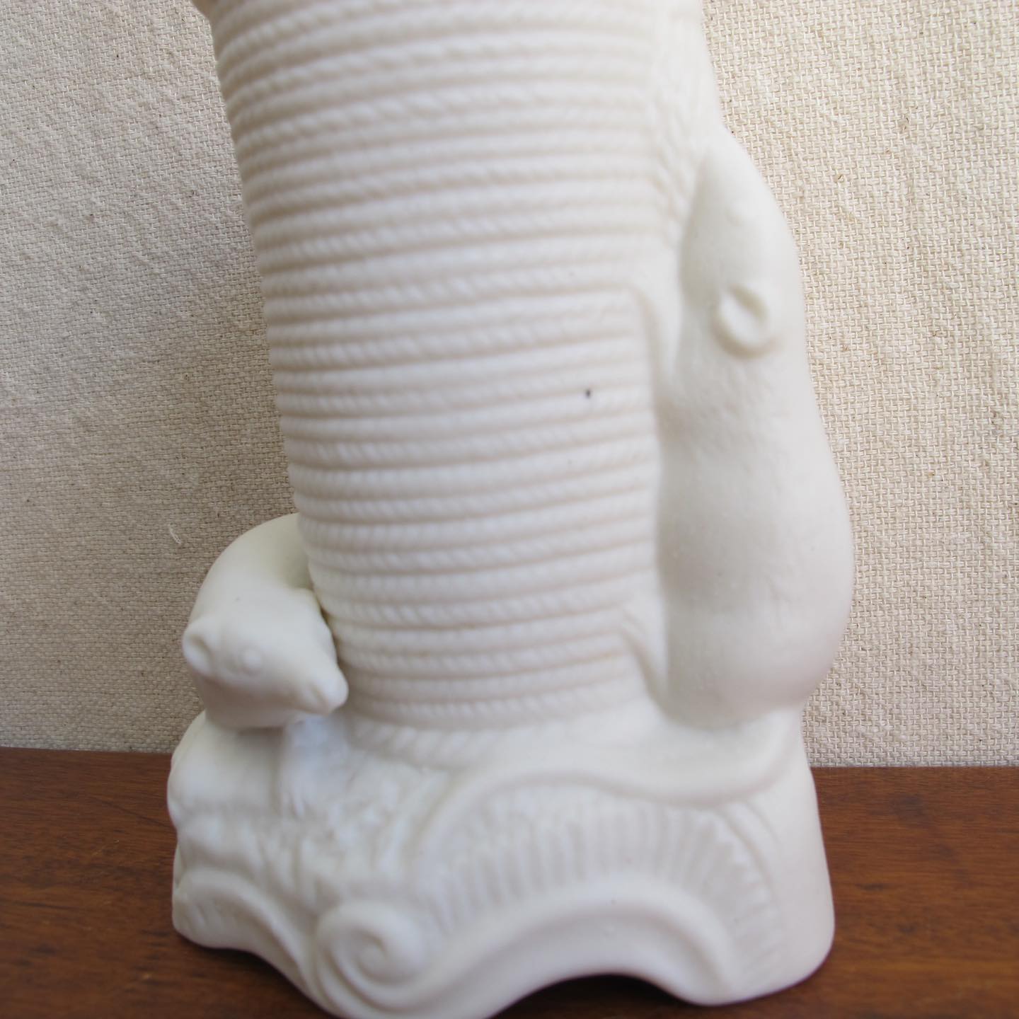 Antique Parian porcelain vase with figural mice, exploring a coil of rope, extremely rare, c. 1860 1870