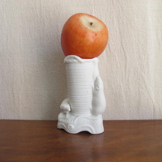 Antique Parian porcelain vase with figural mice, exploring a coil of rope, extremely rare, c. 1860 1870