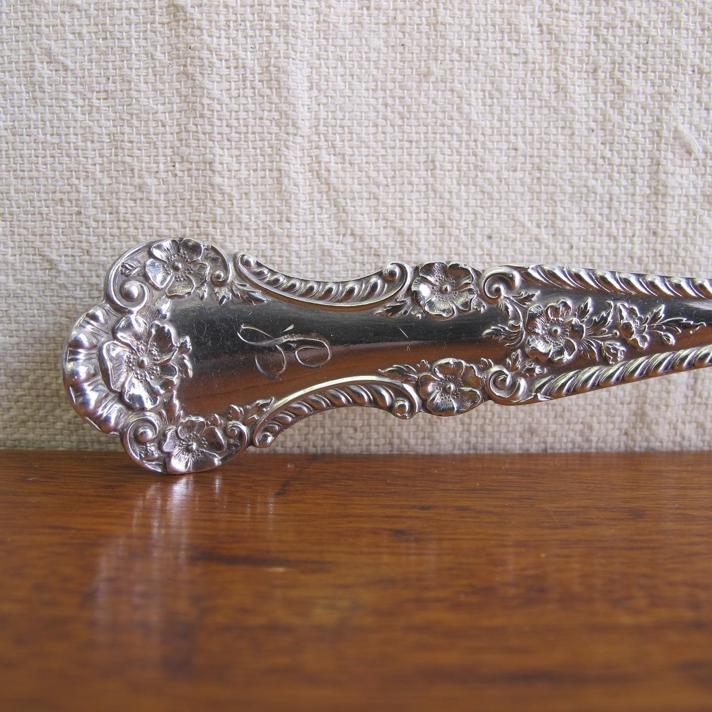 Large Victorian Gorham sterling silver ‘Cambridge’ salad or serving spoon, lobed bowl with remnants of a gold wash, dated 1899