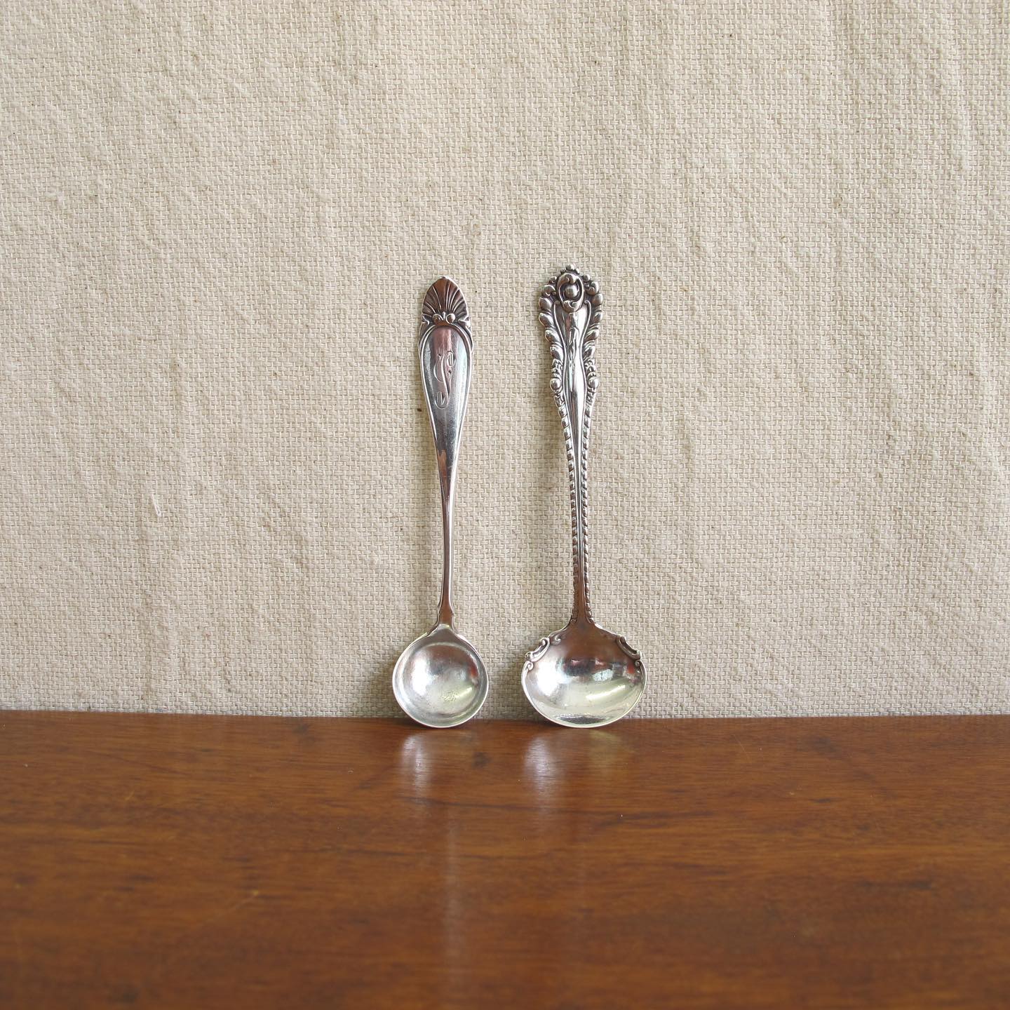 Two Edwardian / Victorian sterling Gorham salt cellar spoons, monogrammed G (I think), c. 1900