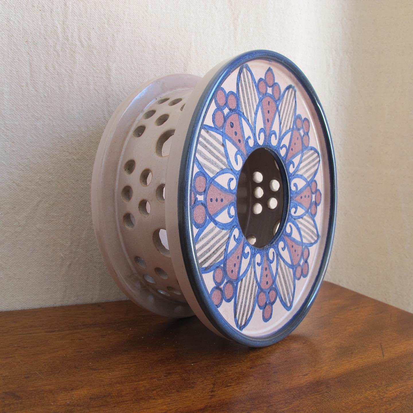 Large candleholder Scandinavian Danish art pottery donut marked SIDSEL AERO