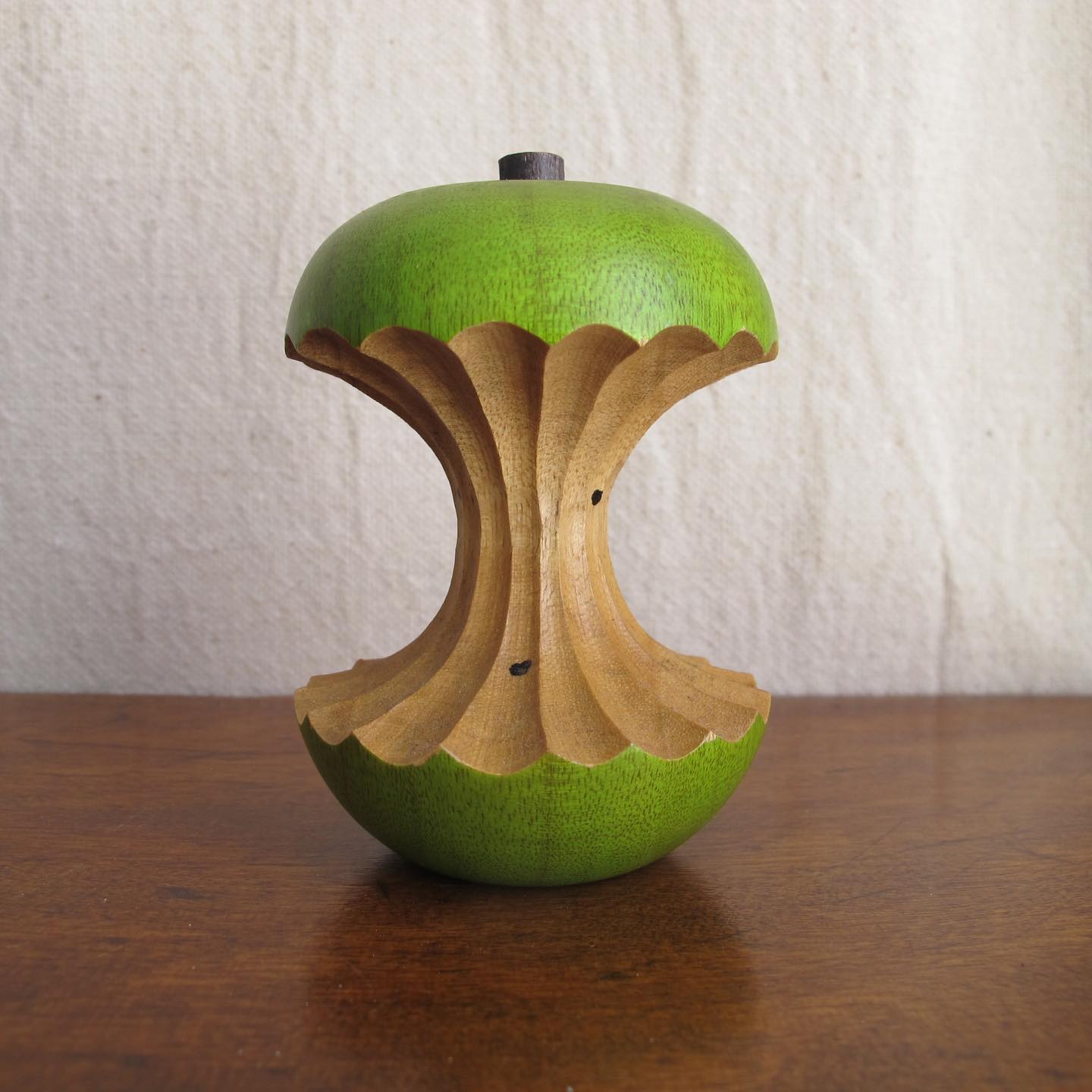 Wooden eaten green apple, masterfully carved, c. 1970 treen