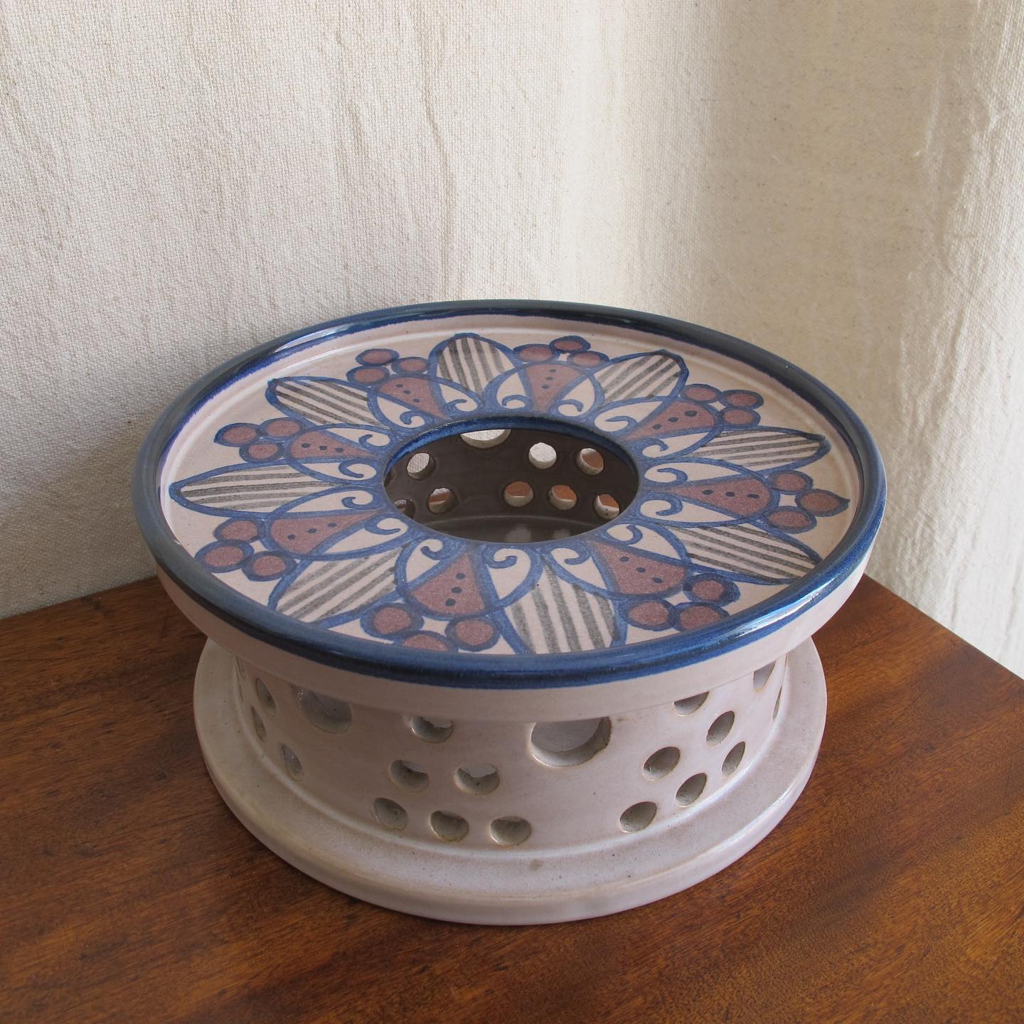Large candleholder Scandinavian Danish art pottery donut marked SIDSEL AERO