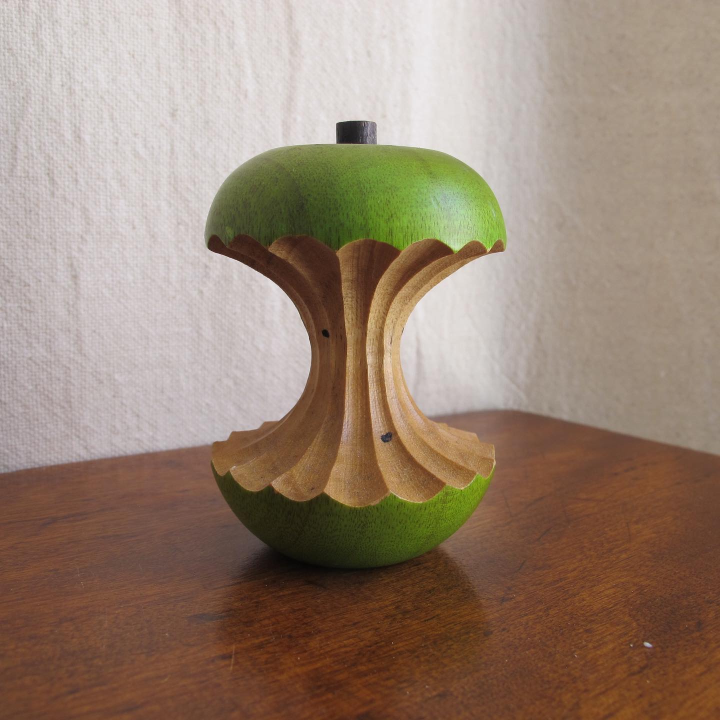 Wooden eaten green apple, masterfully carved, c. 1970 treen