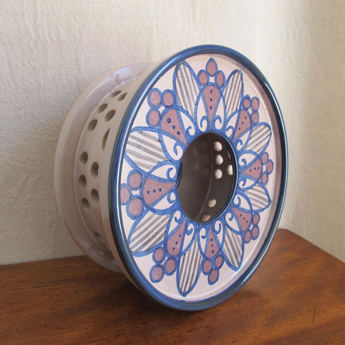 Large candleholder Scandinavian Danish art pottery donut marked SIDSEL AERO