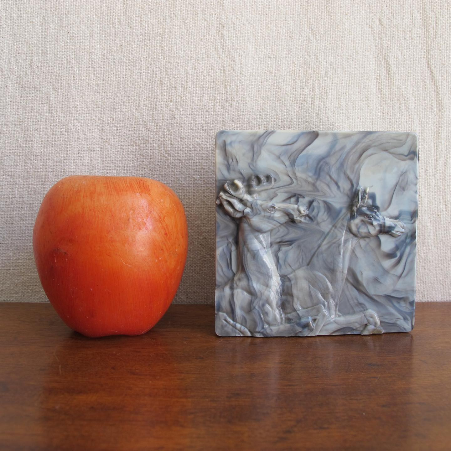 Early marbled celluloid box with relief of deer to the lid by Hickok, c. 1940s