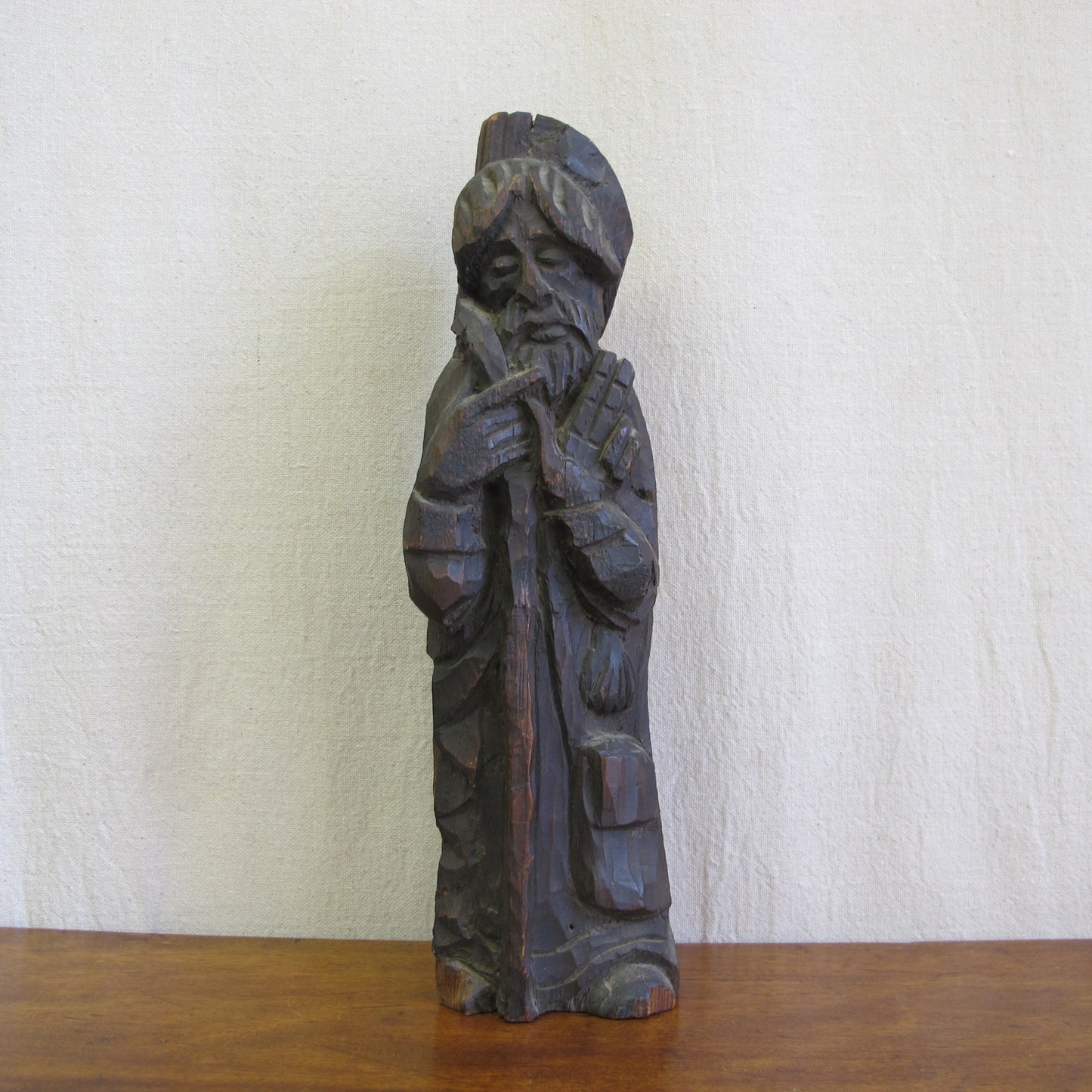 Rustic Southwest santos in desert wood, depicting St. James with his scallop shell, of unknown age