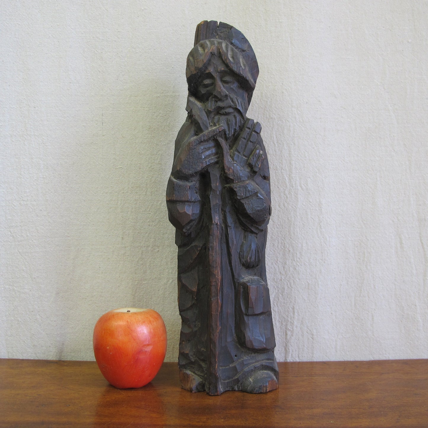 Rustic Southwest santos in desert wood, depicting St. James with his scallop shell, of unknown age
