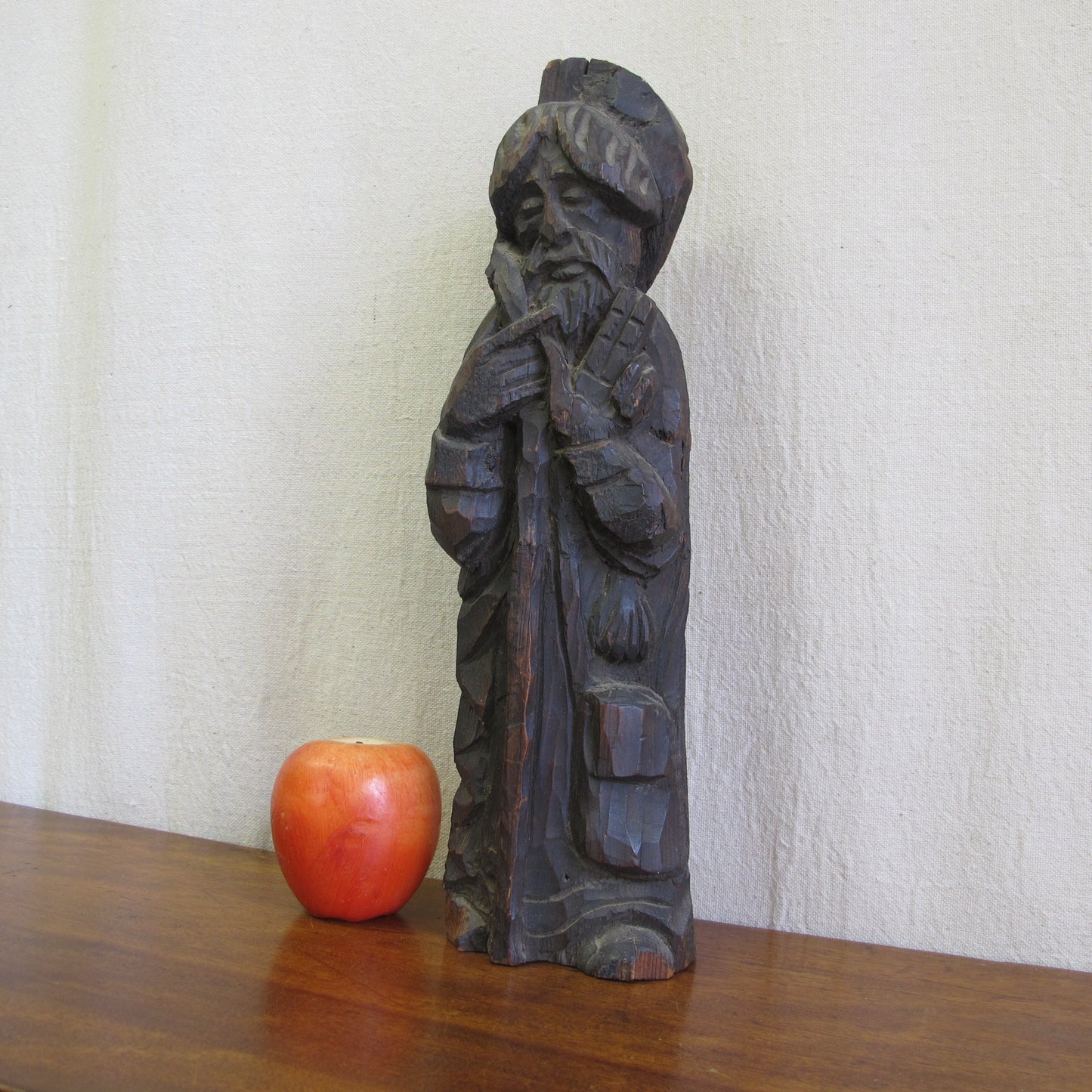 Rustic Southwest santos in desert wood, depicting St. James with his scallop shell, of unknown age