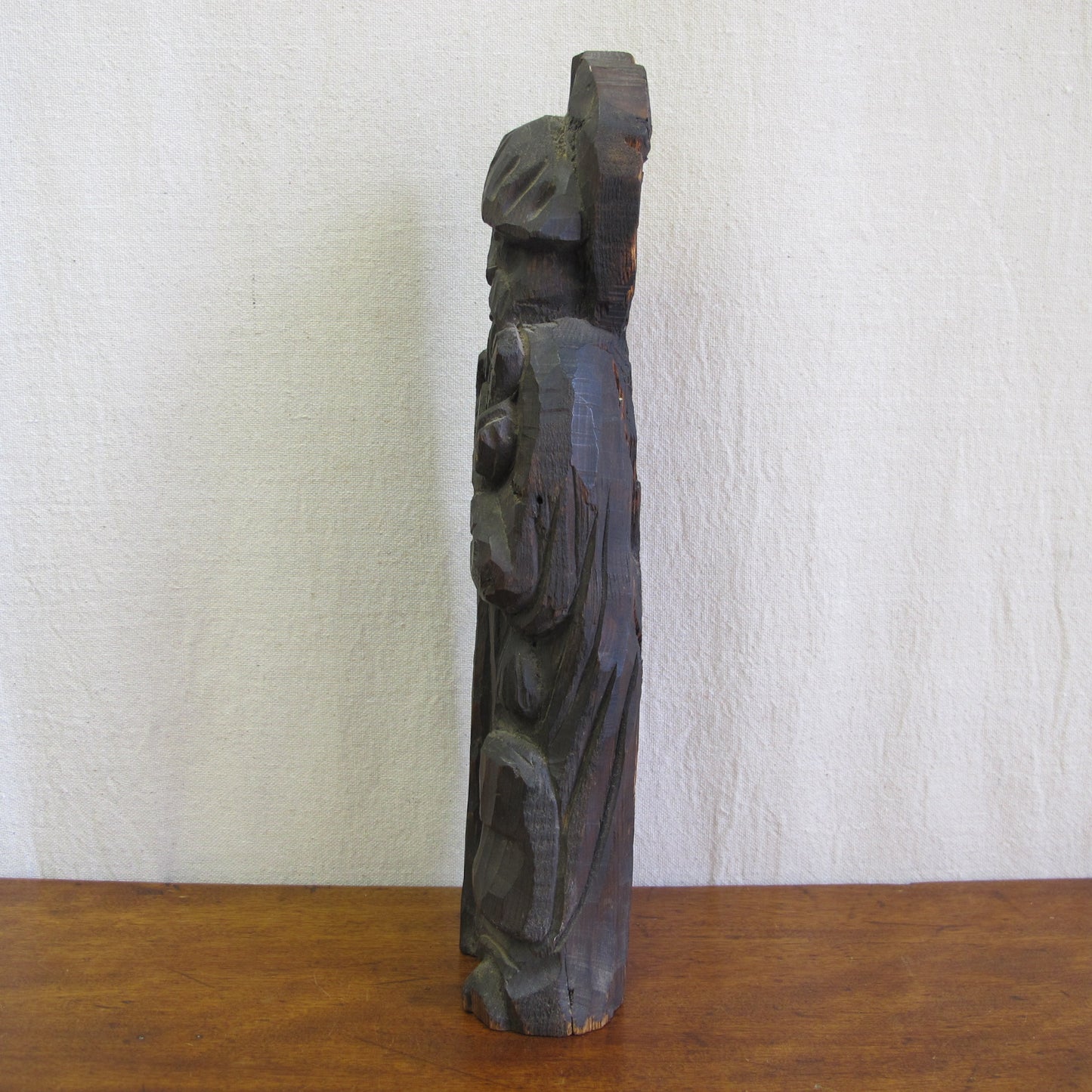 Rustic Southwest santos in desert wood, depicting St. James with his scallop shell, of unknown age