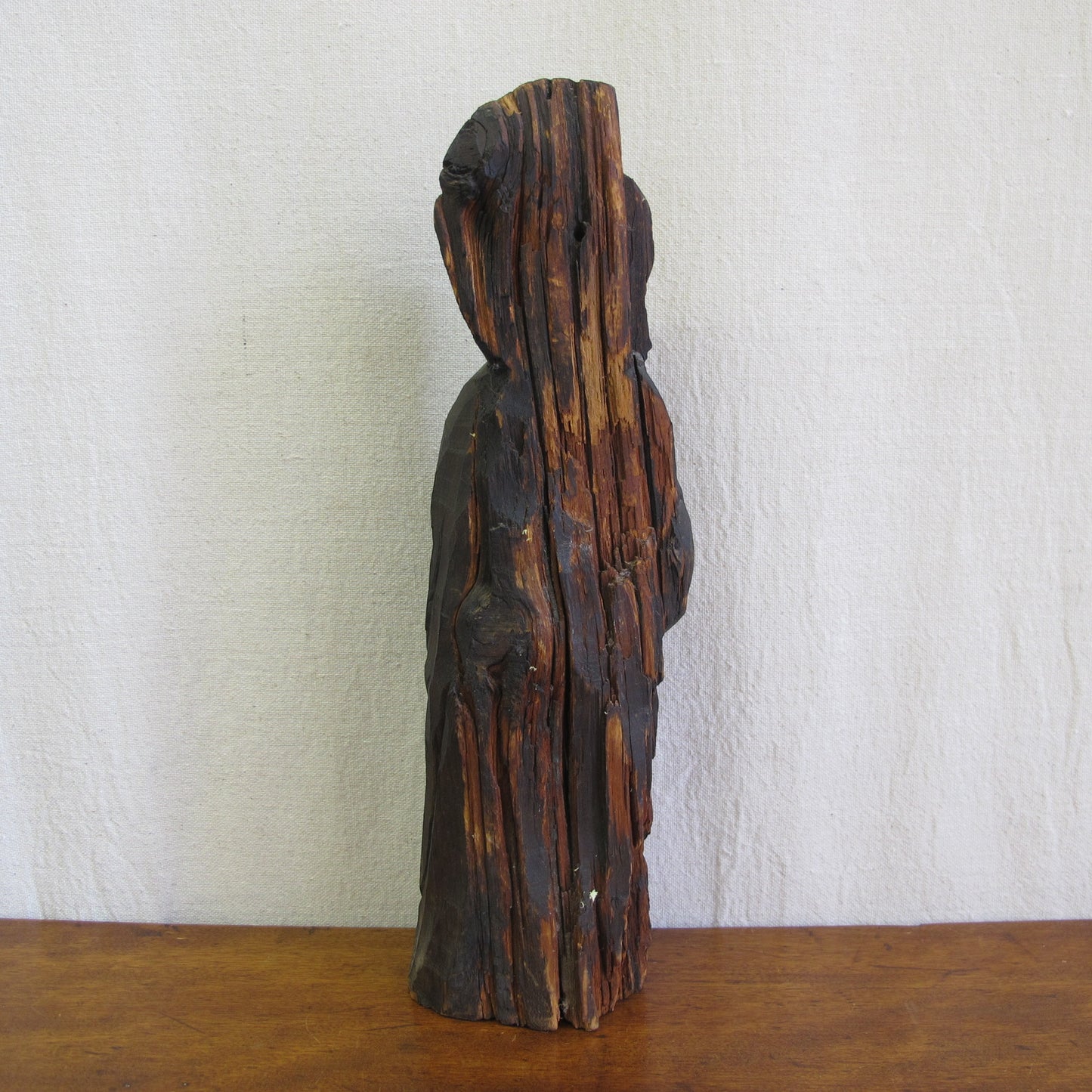 Rustic Southwest santos in desert wood, depicting St. James with his scallop shell, of unknown age