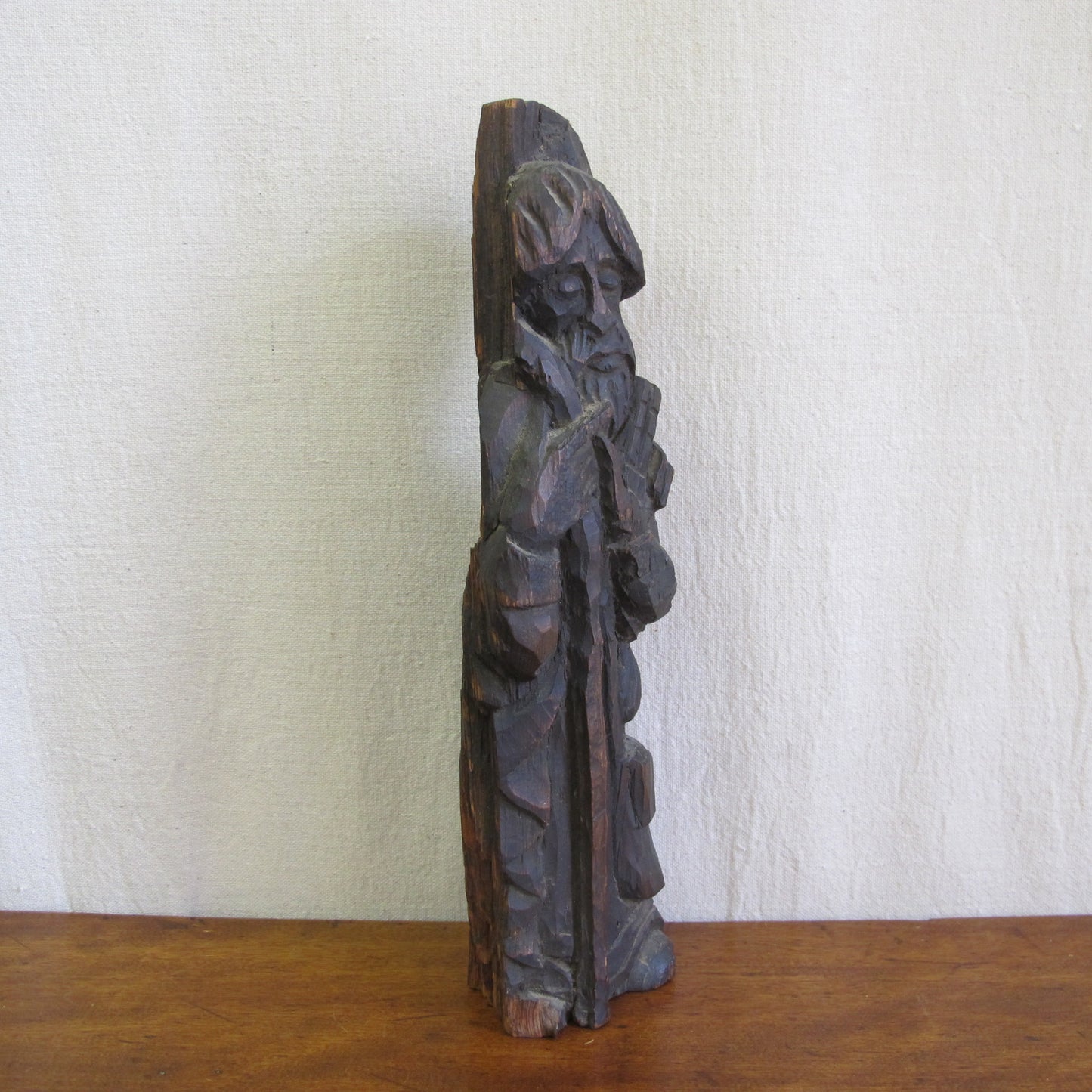 Rustic Southwest santos in desert wood, depicting St. James with his scallop shell, of unknown age