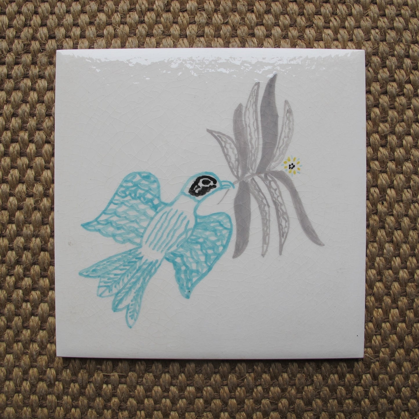 Art pottery bird tiles, set of eight with four pairs, c. 1950 antique vintage