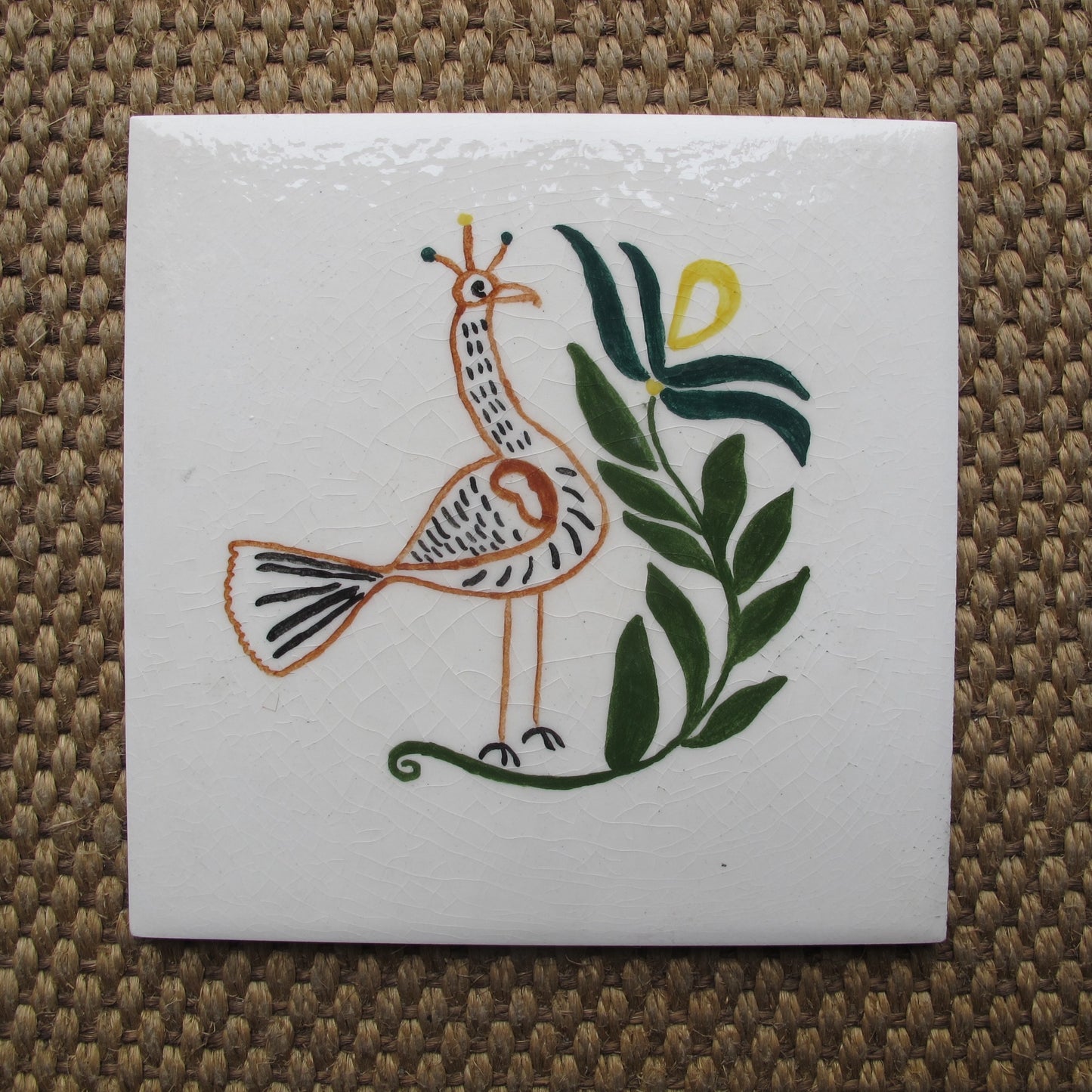 Art pottery bird tiles, set of eight with four pairs, c. 1950 antique vintage