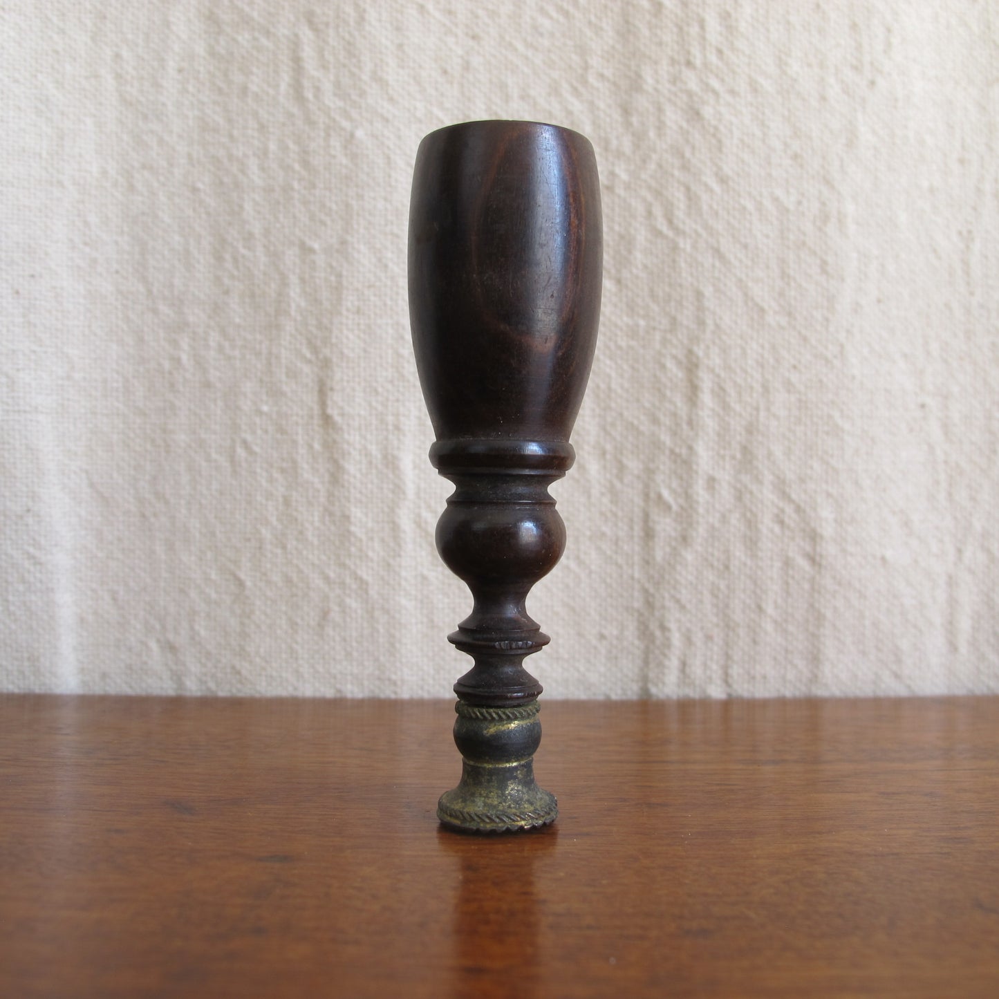 Wax or wafer seal with turned rosewood or lignum vitae handle and crosshatch pattern, c. 1800 vintage antique