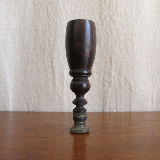 Wax or wafer seal with turned rosewood or lignum vitae handle and crosshatch pattern, c. 1800 vintage antique
