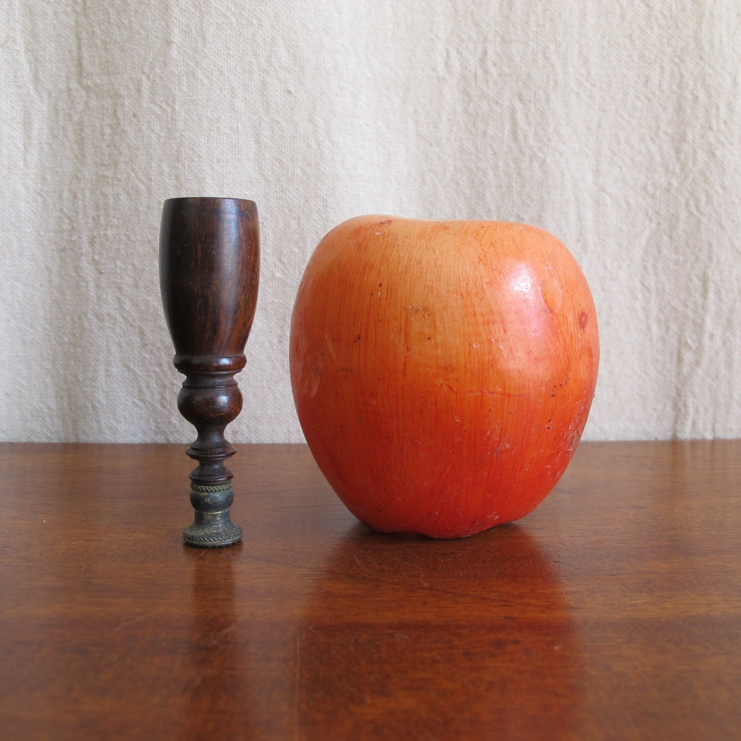 Wax or wafer seal with turned rosewood or lignum vitae handle and crosshatch pattern, c. 1800 vintage antique