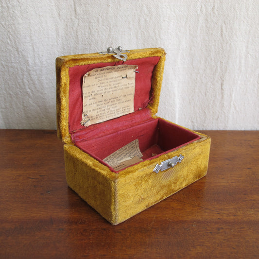 Box of Sorrows, velvet covered Victorian box filled with the notes and clippings of an unloved woman, an archive of misery, c. 1890 vintage antique