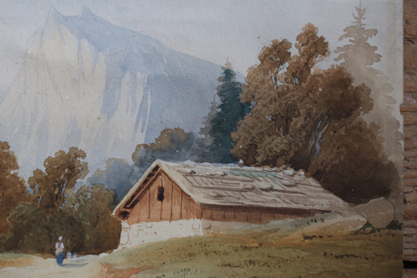 Charles Louis Guigon Painting Watercolor Swiss Alps Mountains Switzerland Original (1807-1882) Signed