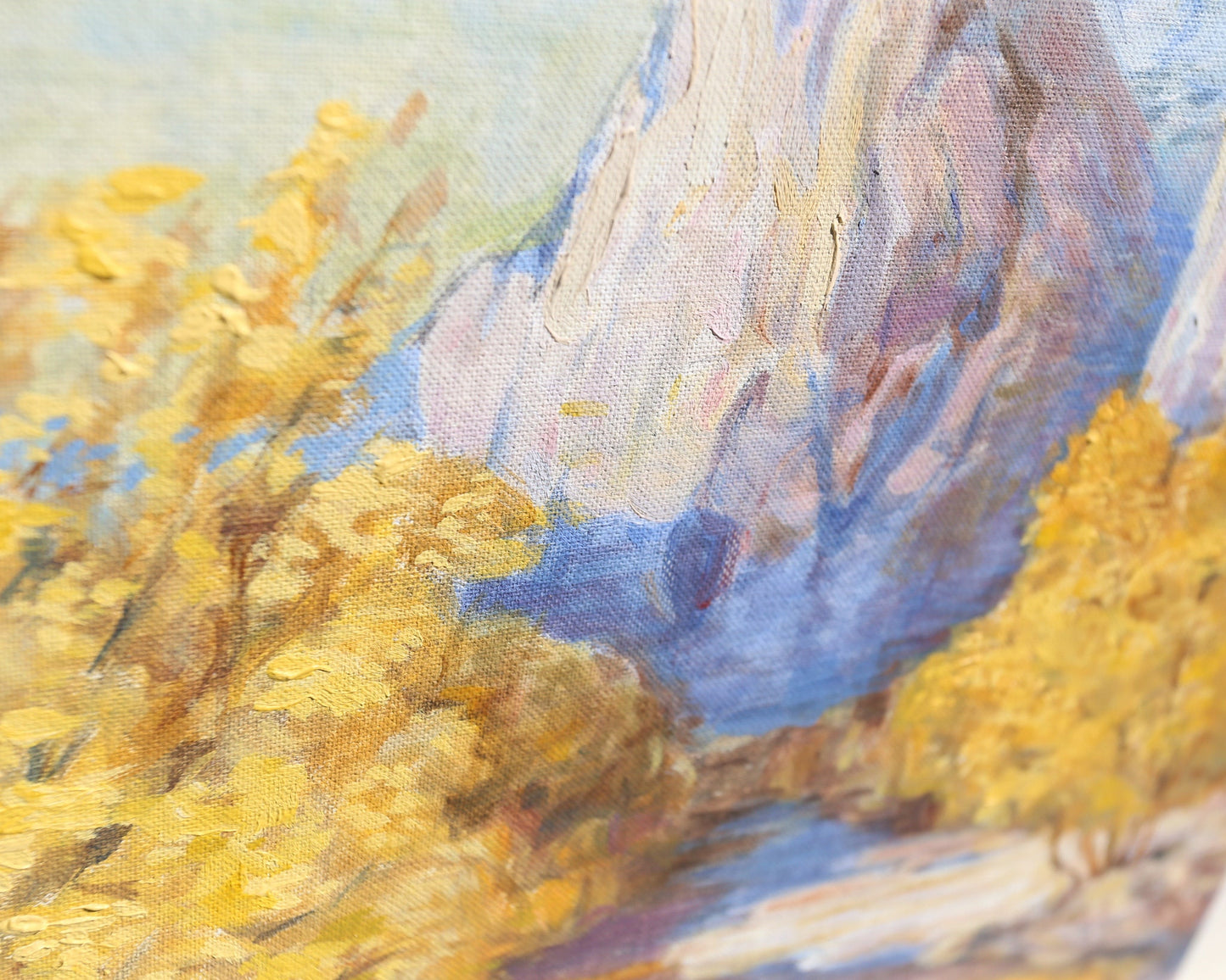 Oil Painting Landscape Treescape on Canvasboard "Connecticut Rock Formations with Autumn Fall Trees" Artist Jule Melbardis 1950s