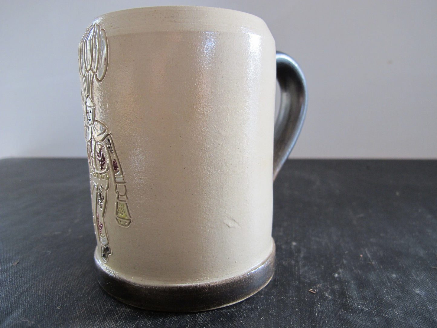 Art Pottery Gille de Binche Mug Incised Harlequin Artist Signed Emile Losson Midcentury 1950s Mardi Gras