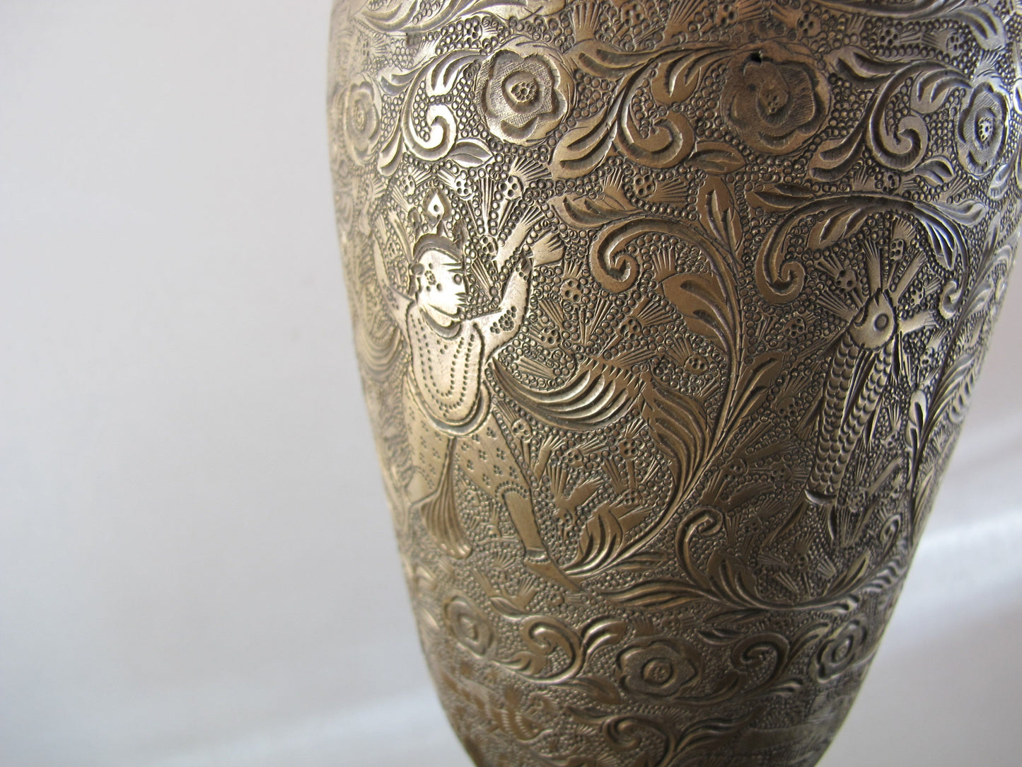 Urn Bronze Alloy Chased Engraved South Asia Anglo Indian Vase Lamp Museum Accession Number Dancing Men Birds Fish Foliage Jungle