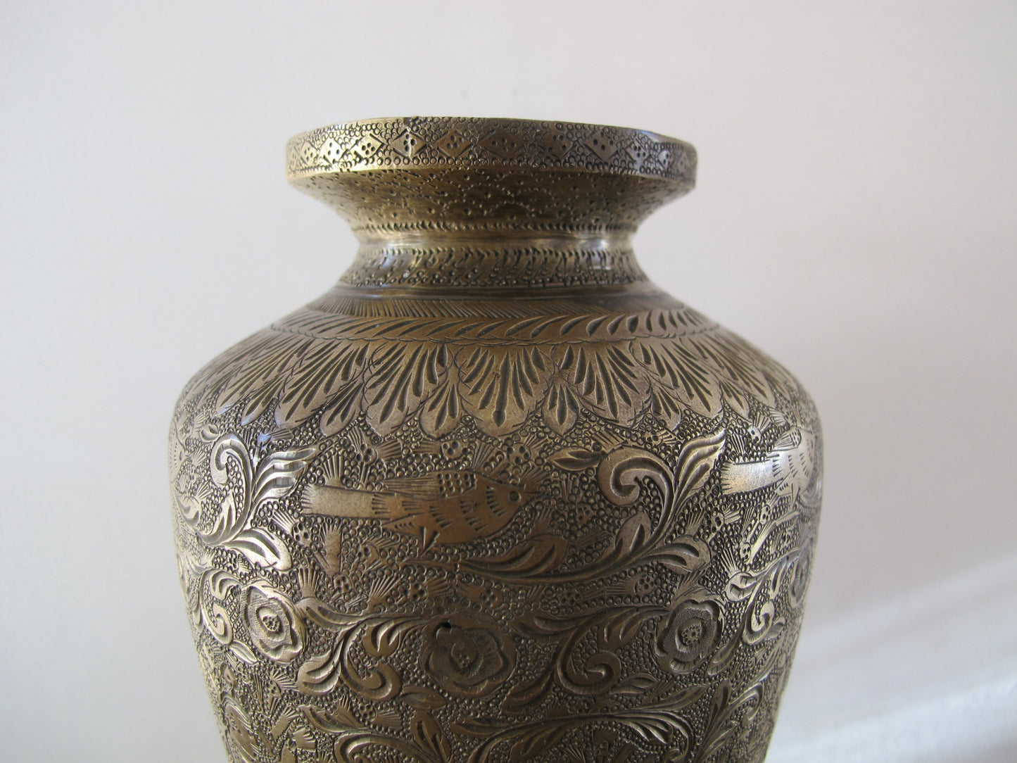 Urn Bronze Alloy Chased Engraved South Asia Anglo Indian Vase Lamp Museum Accession Number Dancing Men Birds Fish Foliage Jungle