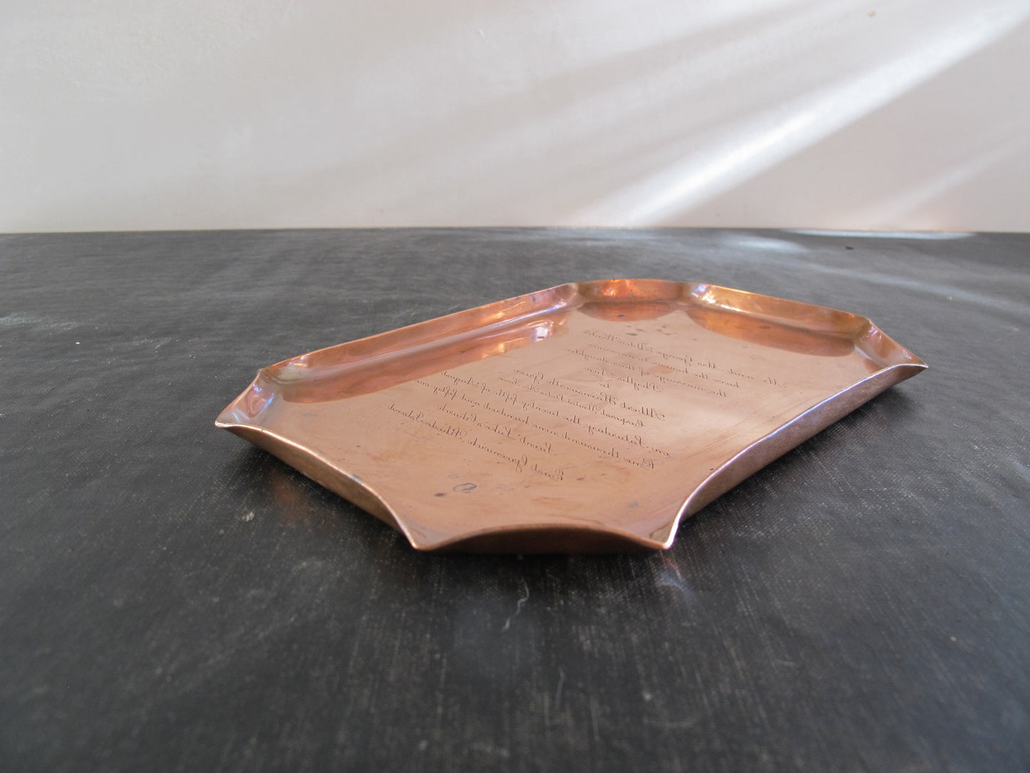 Copper Tray Made from Wedding Engraved Invitation Plate Mr. and Mrs. George Alden Winter 1951 1950s