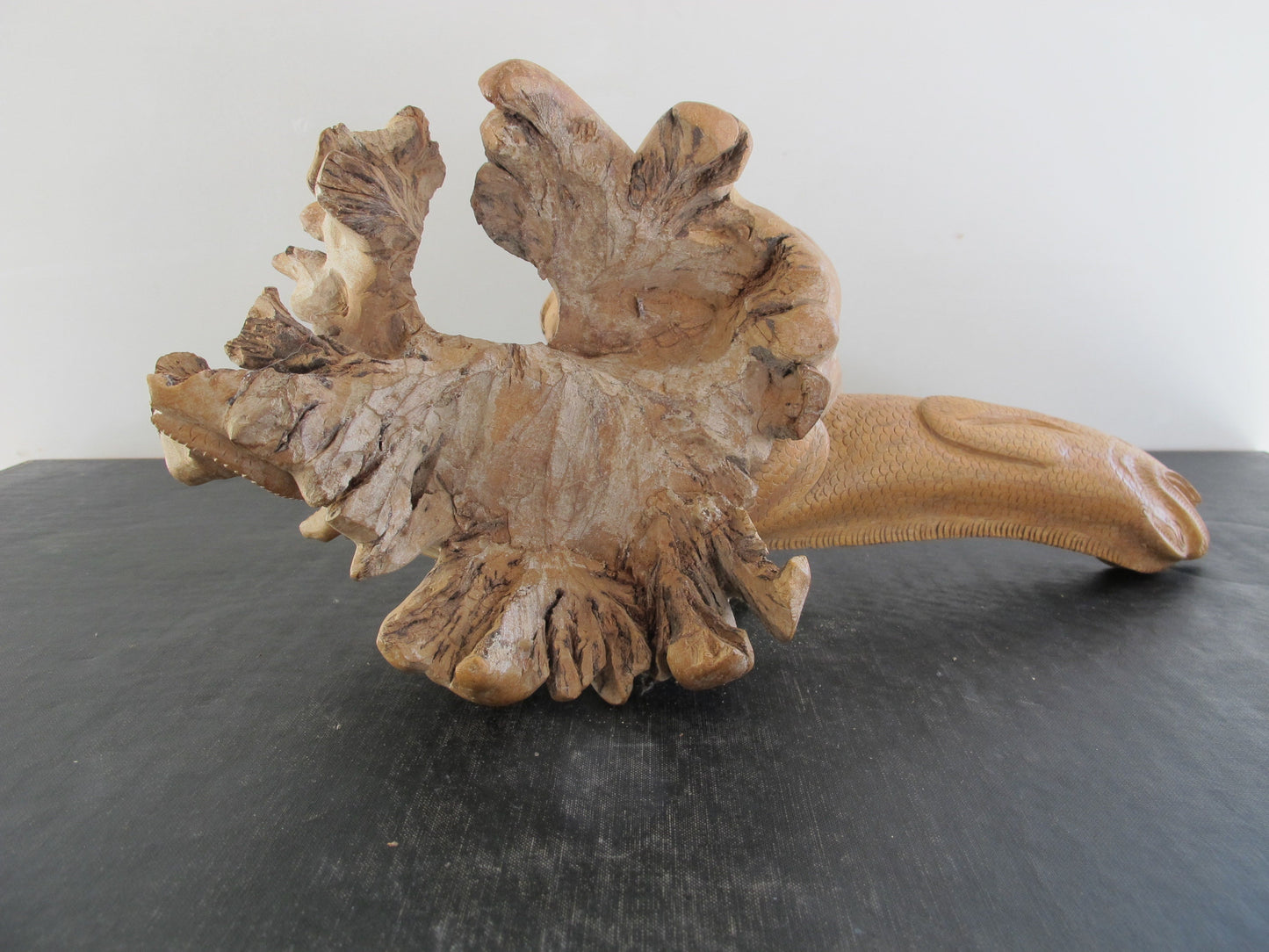 Carved Burl Wood Iguana Lizard Folk Art c. 1950 1960 Hand Carved Throughout