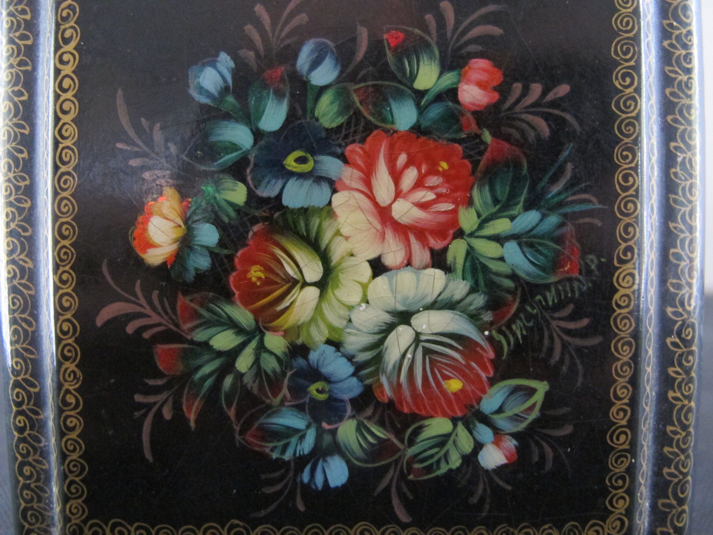 Russian Lacquer Box Signed and Dated 1992 1990s Flowers Floral