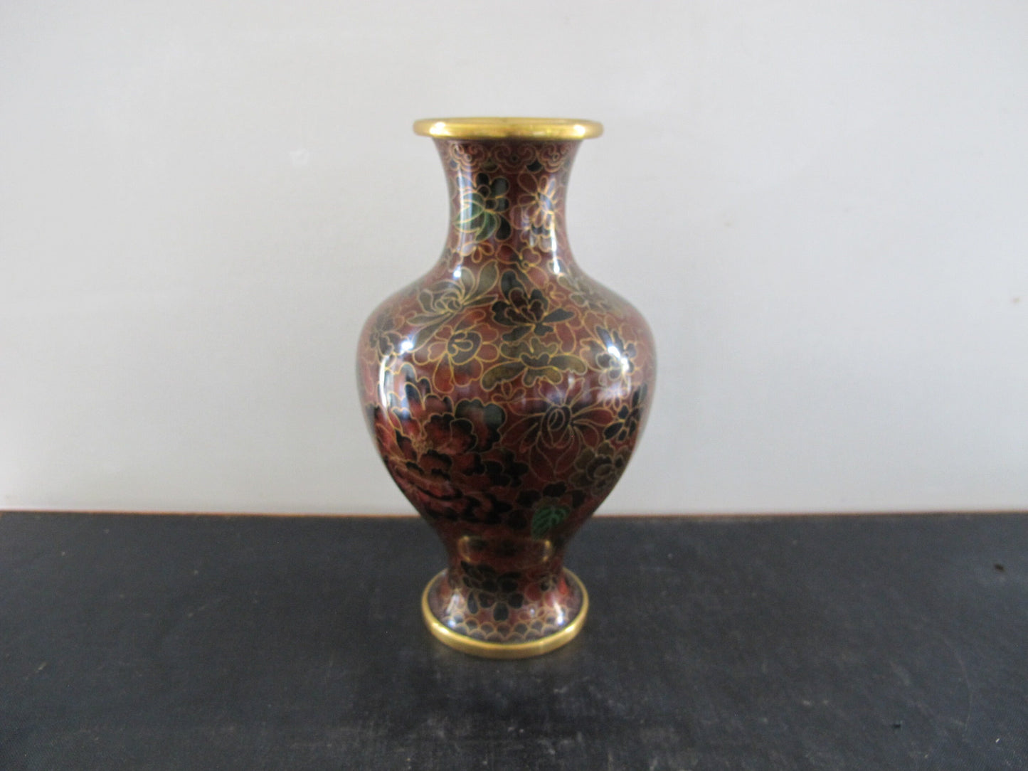 Vase Large Cloisonne Autumnal Fall Camellias Flowers Colors 1960s Chinese with Paperwork