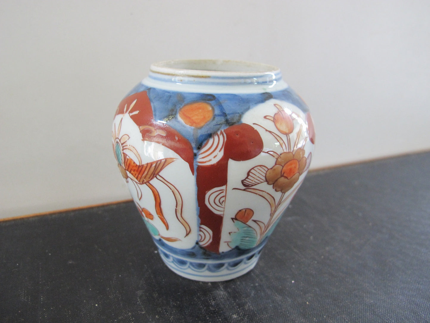 Vase Imari Small Antique 1900s Blue White Red Turquoise Almost Miniature