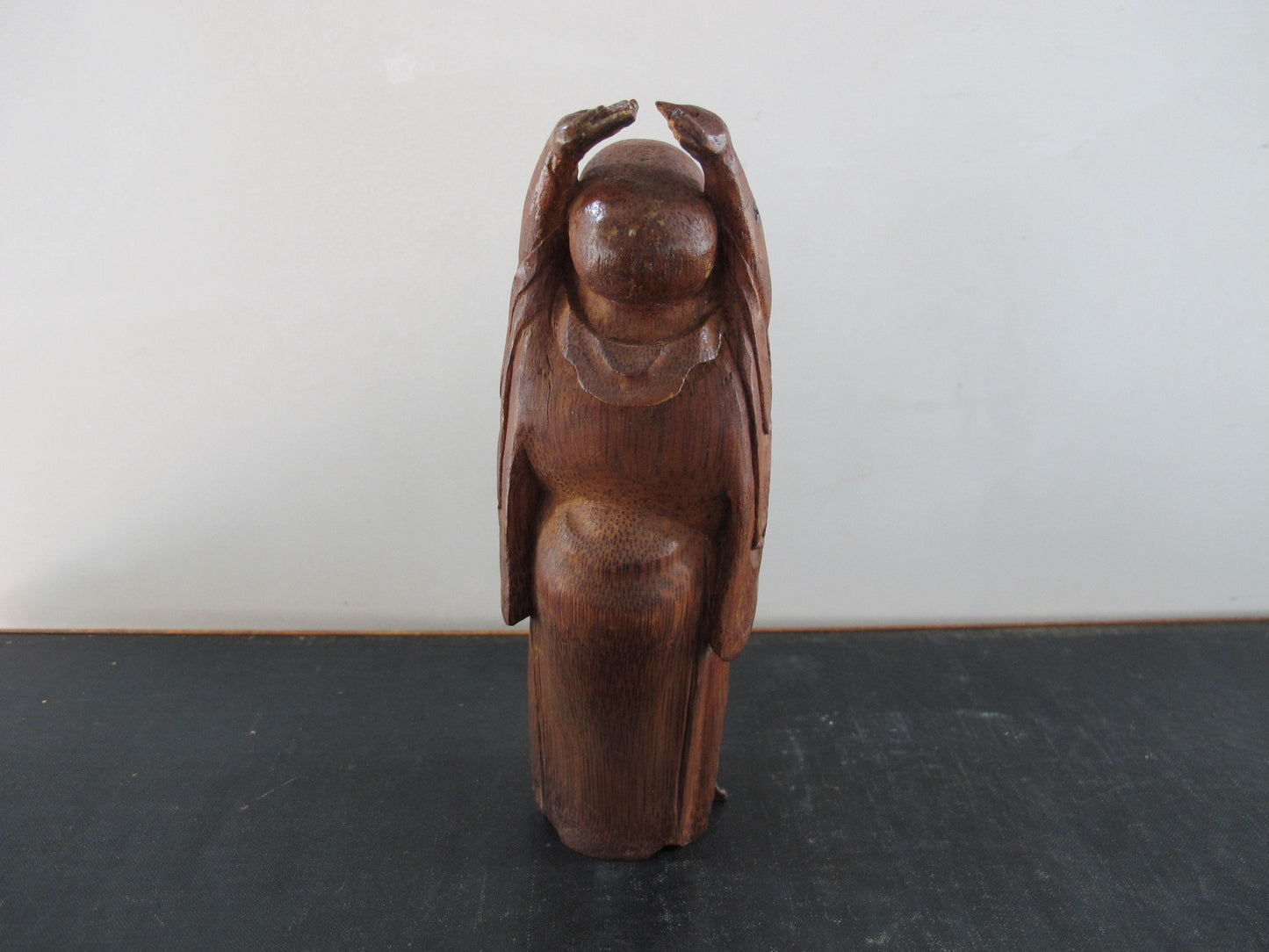 Smiling Buddha Stretching Chinese Carved Bamboo Antique 1920s 1930s Statue Figure Figurine