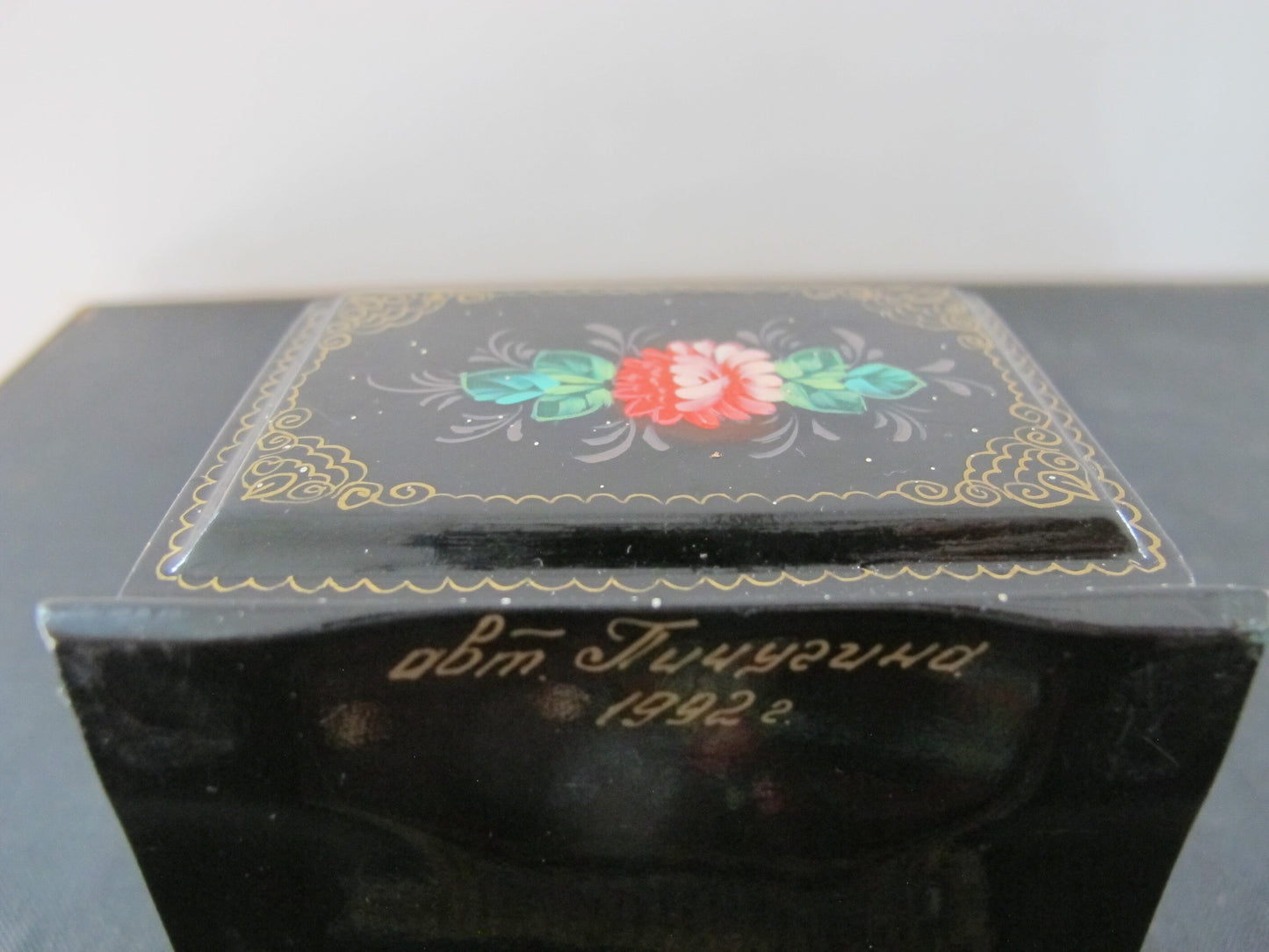 Russian Lacquer Box Signed and Dated 1992 1990s Flowers Floral