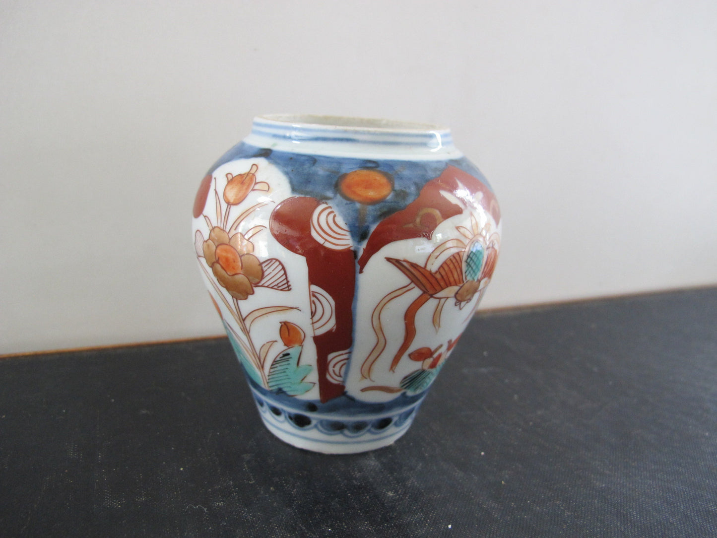 Vase Imari Small Antique 1900s Blue White Red Turquoise Almost Miniature