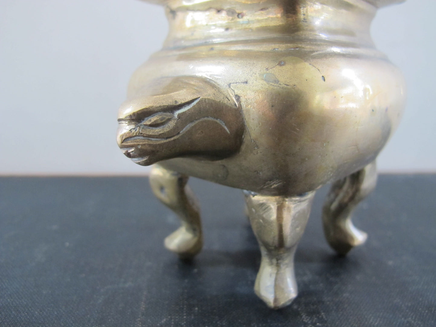 Censor Brass Chinese Foo Dog Dragon Heads 1920s