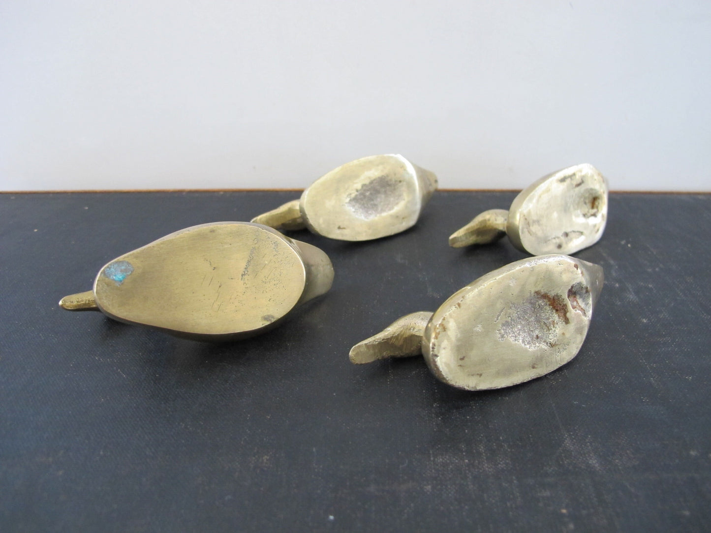Ducks Geese Sculptures Flock of Four Solid Brass 1940s 1950s