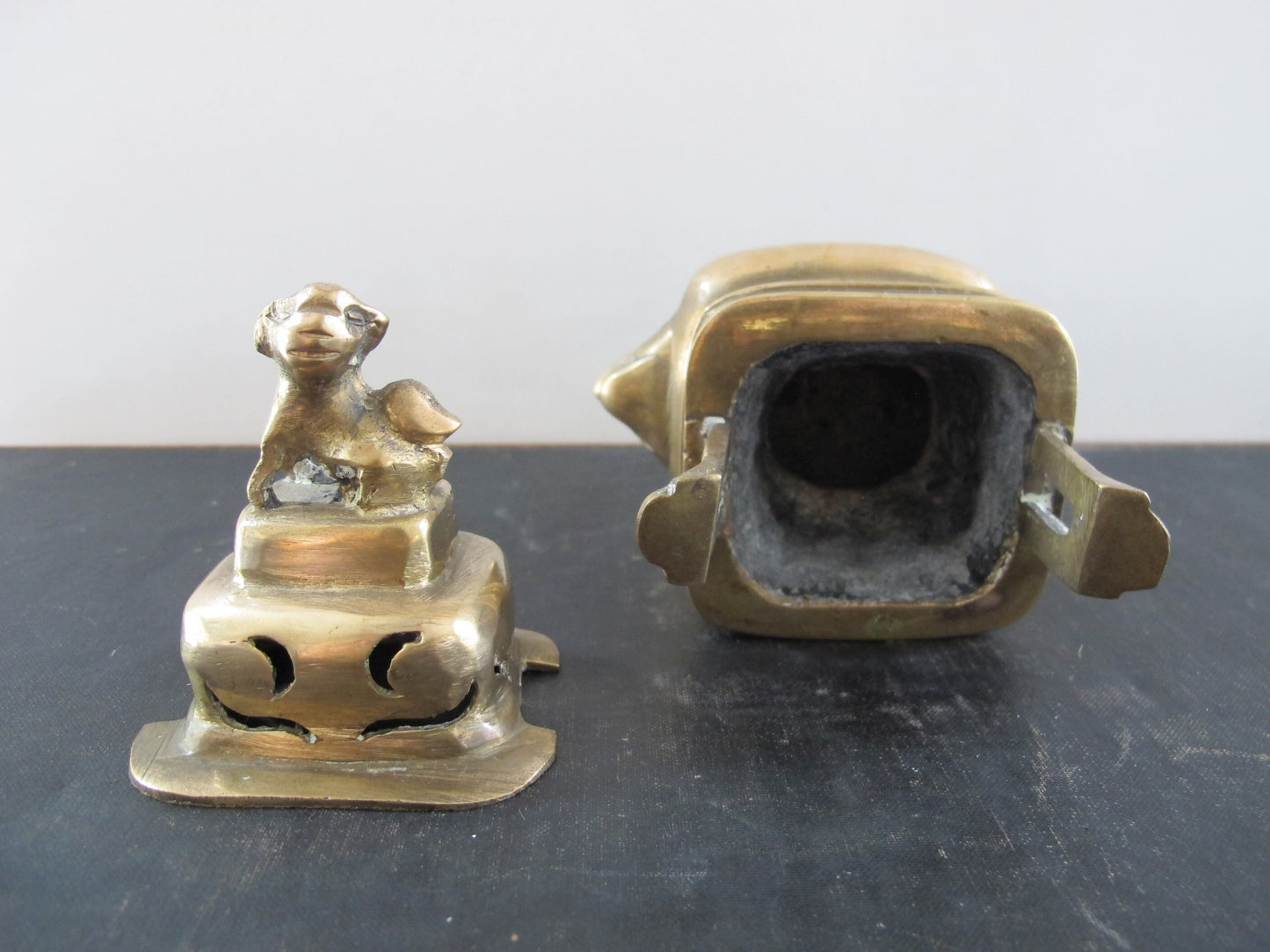 Censor Brass Chinese Foo Dog Dragon Heads 1920s