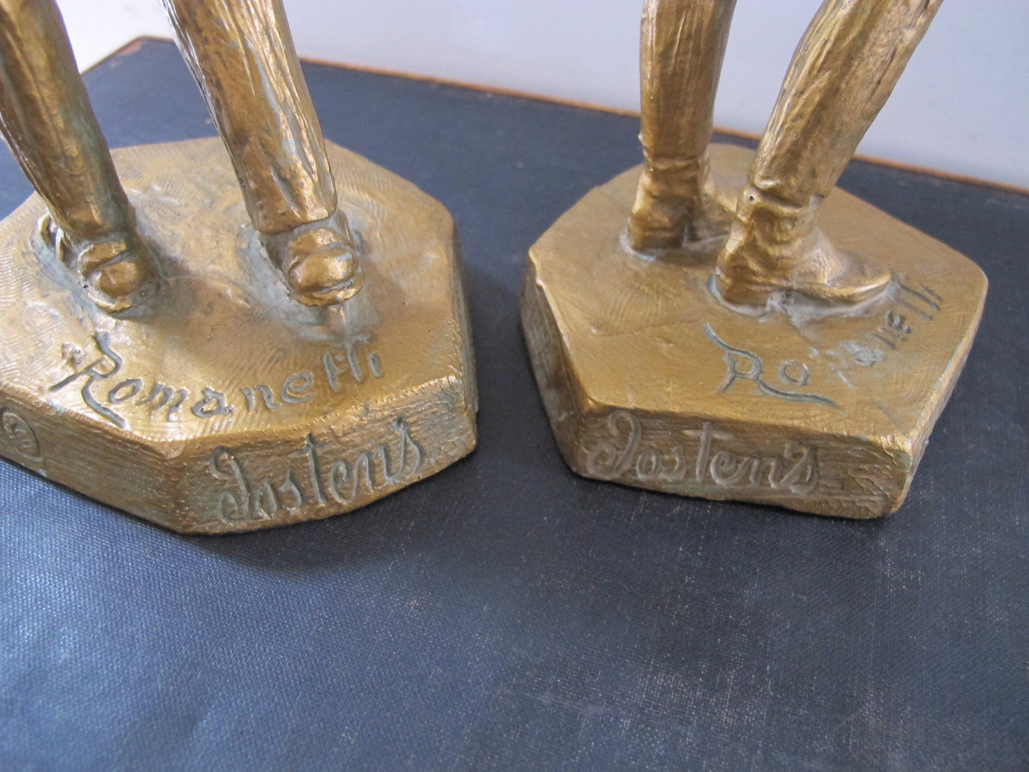 Sculptures Hitchikers Man and Woman Romanelli Jostens USA 9108 9109 Bronze Resin  1960s 1970s MCM Midcentury