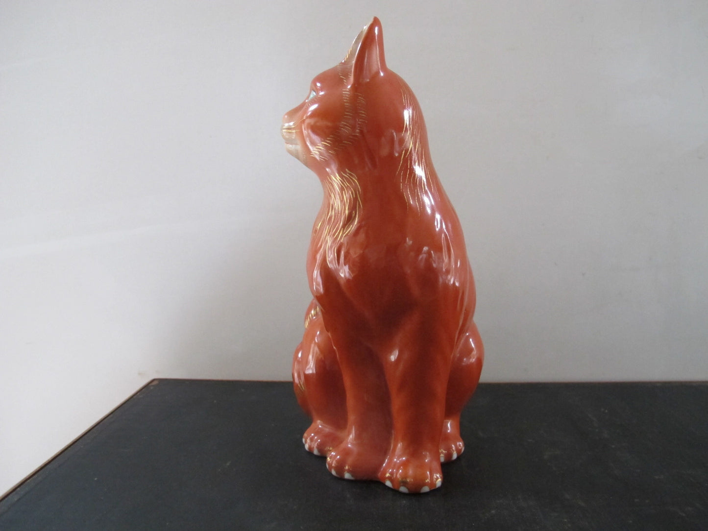 Galle Style Cat in Scarlet Red and Gold Reproduction of 1880s Original Emile Galle Tribute Likely German