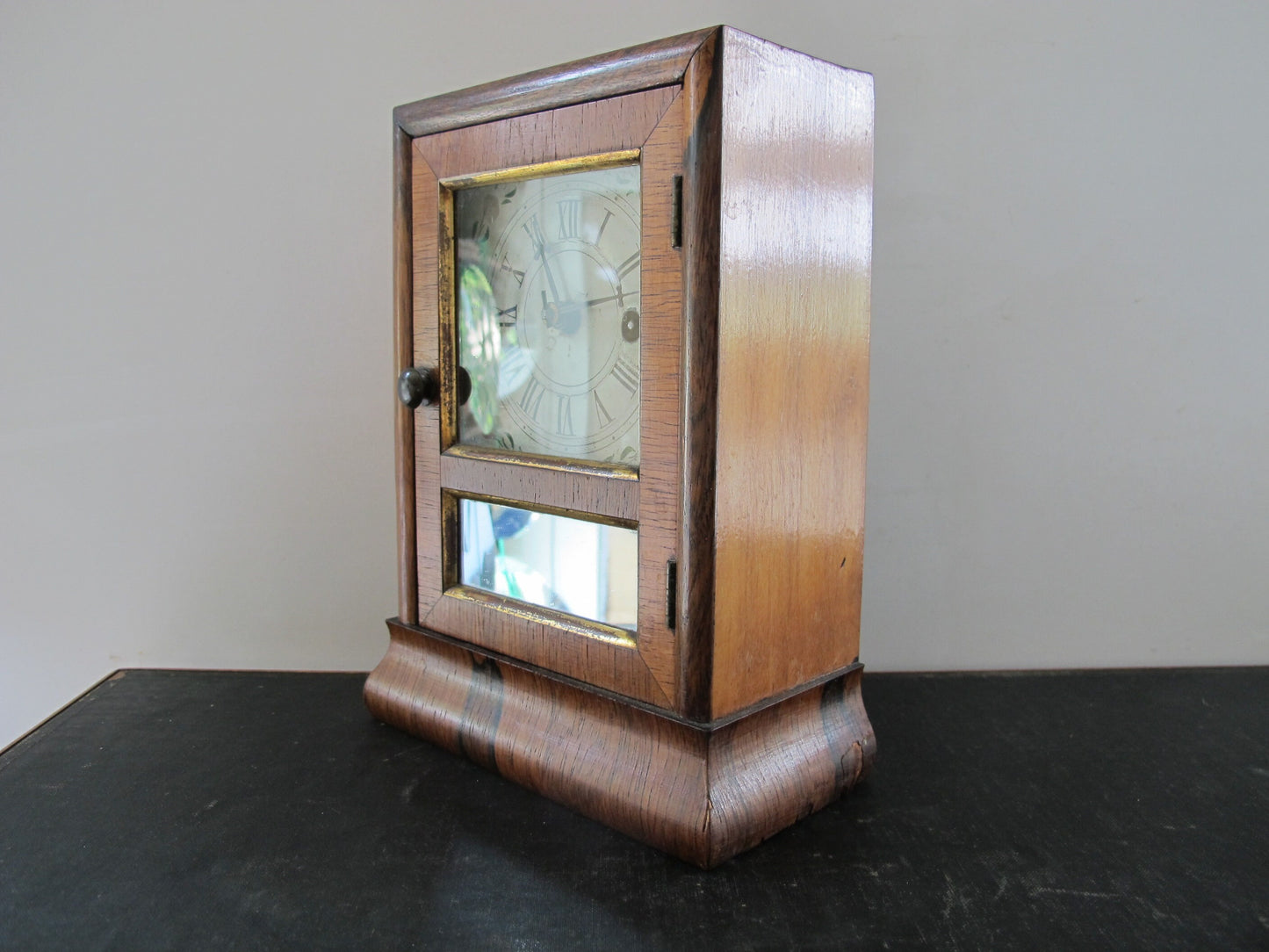 Clock Seth Thomas Miniature Mantle Clock Diminutive 1830s 1840s Rosewood Veneer Handpainted Face Museum Deaccessioned