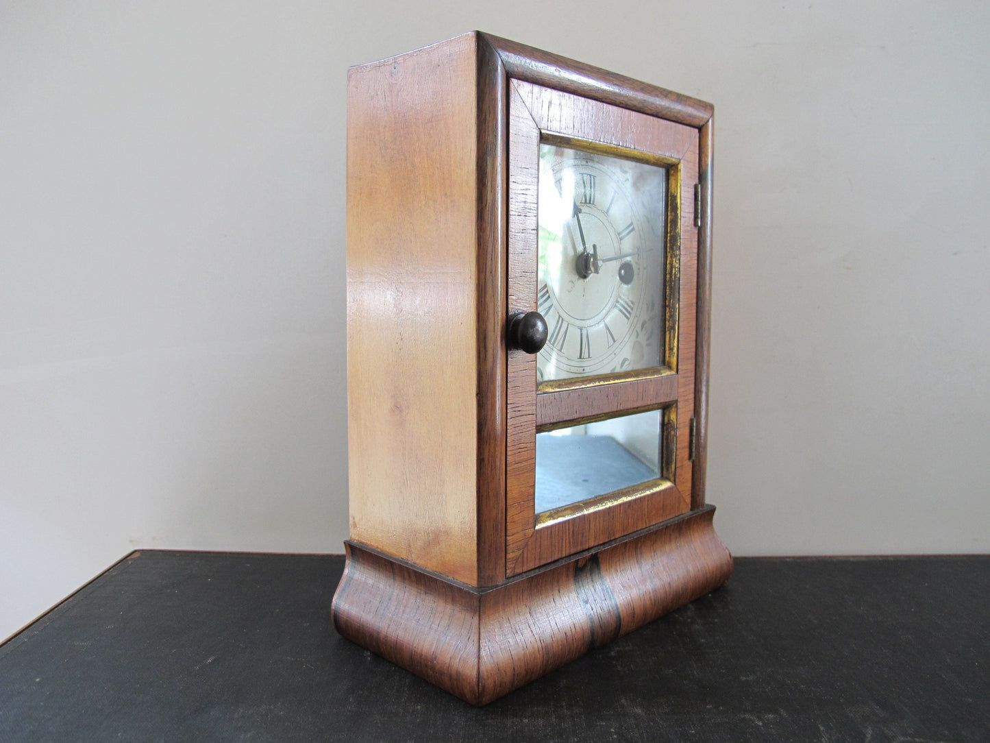 Clock Seth Thomas Miniature Mantle Clock Diminutive 1830s 1840s Rosewood Veneer Handpainted Face Museum Deaccessioned