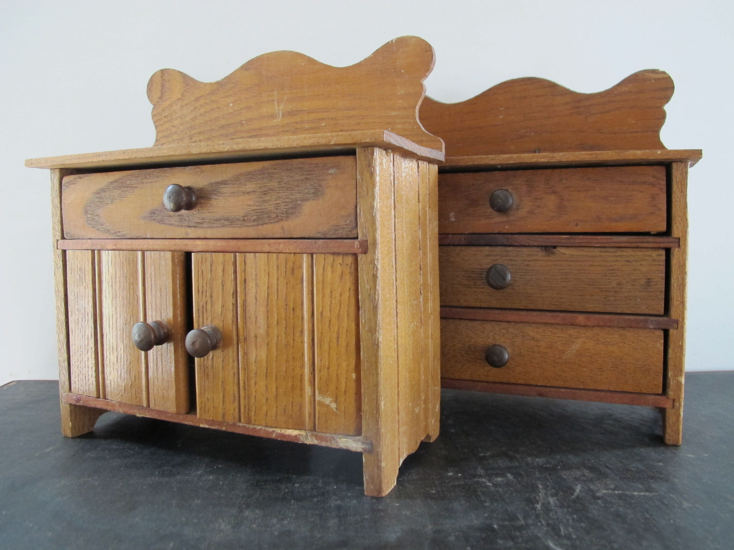 Miniature Doll Furniture Edwardian Victorian Quatersawn Oak 1900s 1910s Dresser Commode Pair