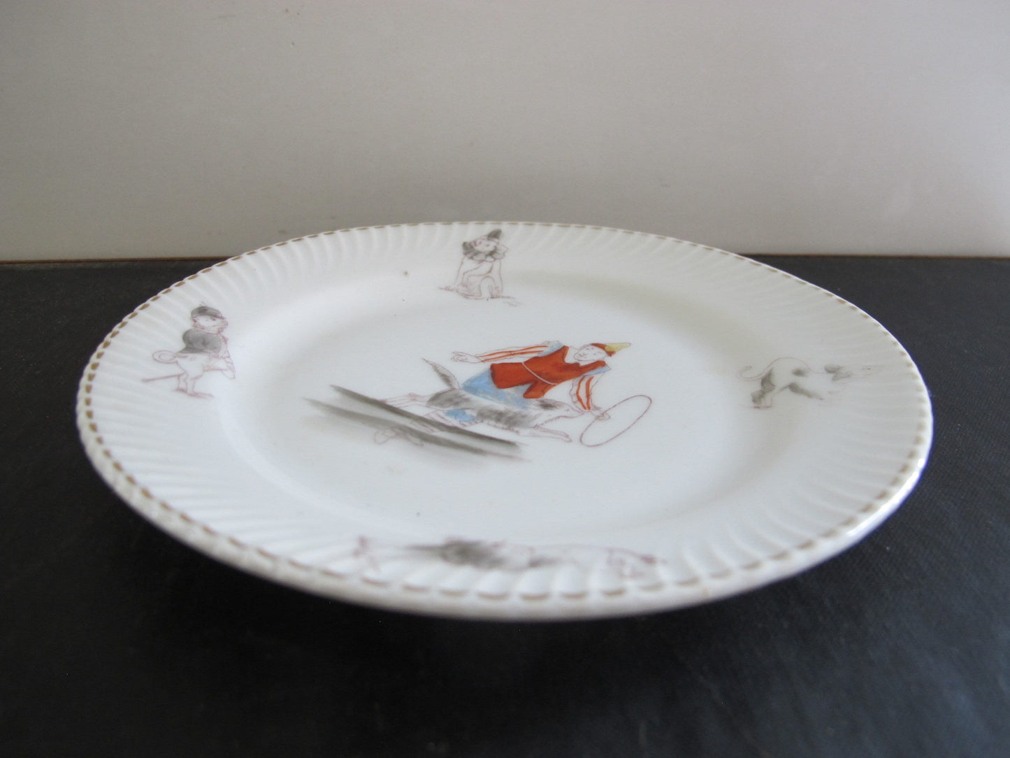 Plate Dog Clown Jumping Through Hoop Circus Costume 1900s 1910s Edwardian Victorian