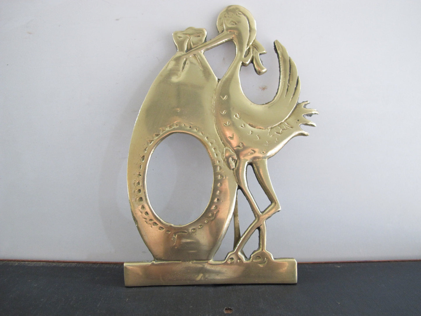 Frame Stork Solid Brass 1970s New Baby Shower